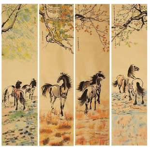 徐悲鸿马纯手绘装饰画国画水墨画房间画客厅画办公室画条屏动物画