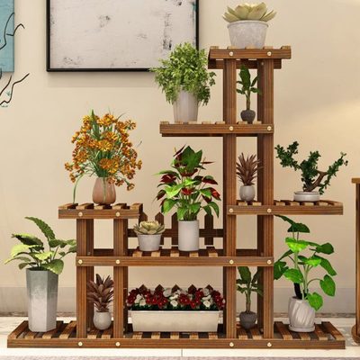 室内质花架子多层实木绿萝植物高端栏杆客厅多肉落地架阳台置物架