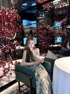 吊带款 卡密拉 度假波西米亚风气质印花烫钻挂脖 新款 长裙女 夏季