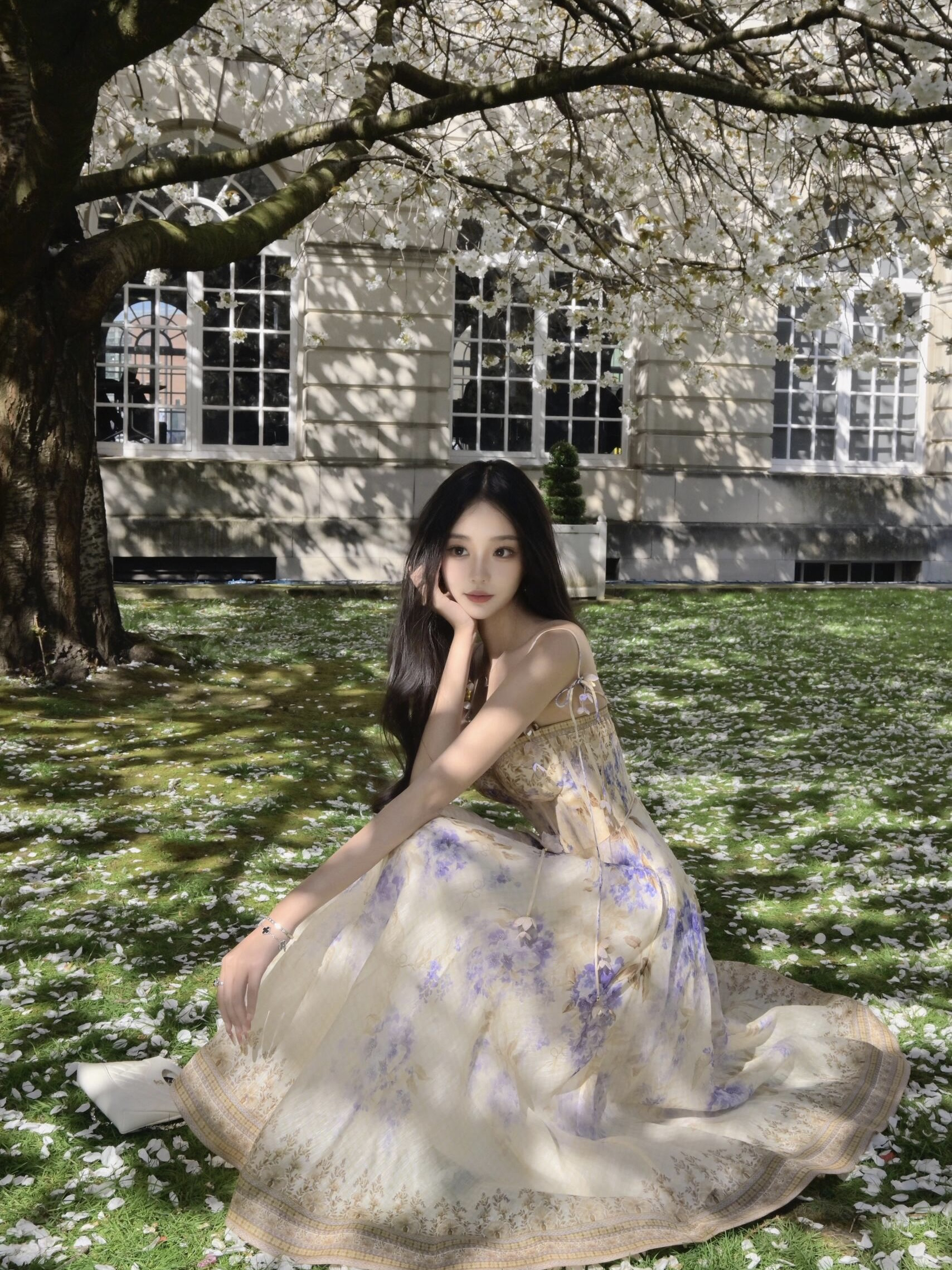 CiCi Z家轻奢高定2025早春新款花卉印花吊带鱼骨收腰仙女连衣裙