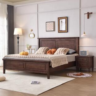 美式实木床简约现代主卧1米8床双人床1米5储物床经济型1米2单人床