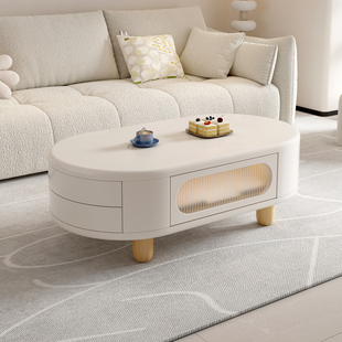 批2025新款原木奶油风小户型电视柜茶几组合客厅落地奶白色1.6米1