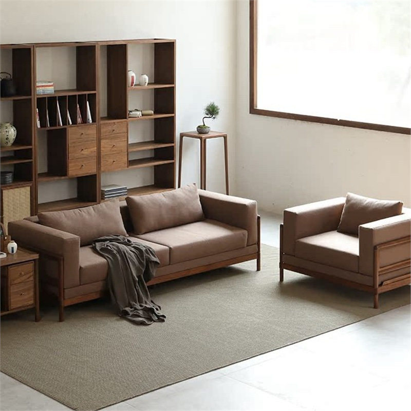 新中式全实木沙发黑胡桃家用客厅布艺转角贵妃组合沙发原木家具