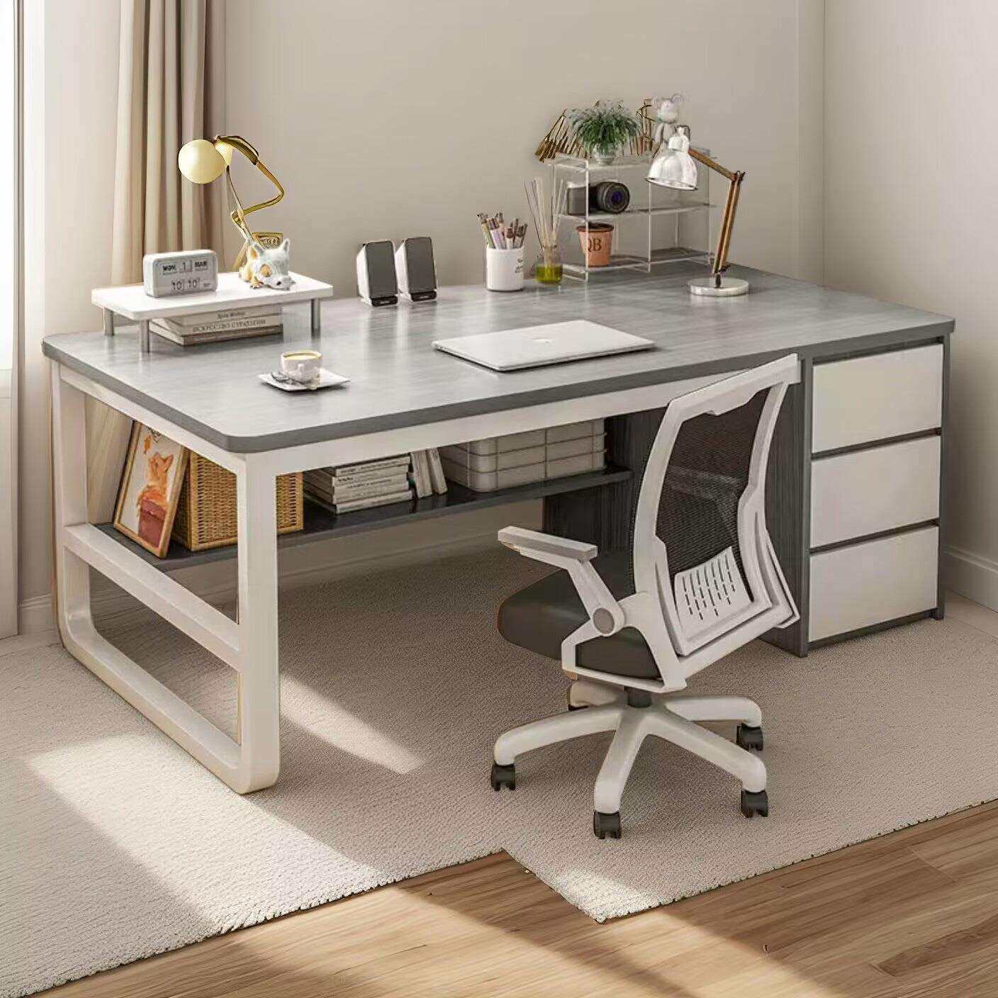 台式电脑桌带抽屉卧室办公桌简约现代书桌学生家用学习写字桌子