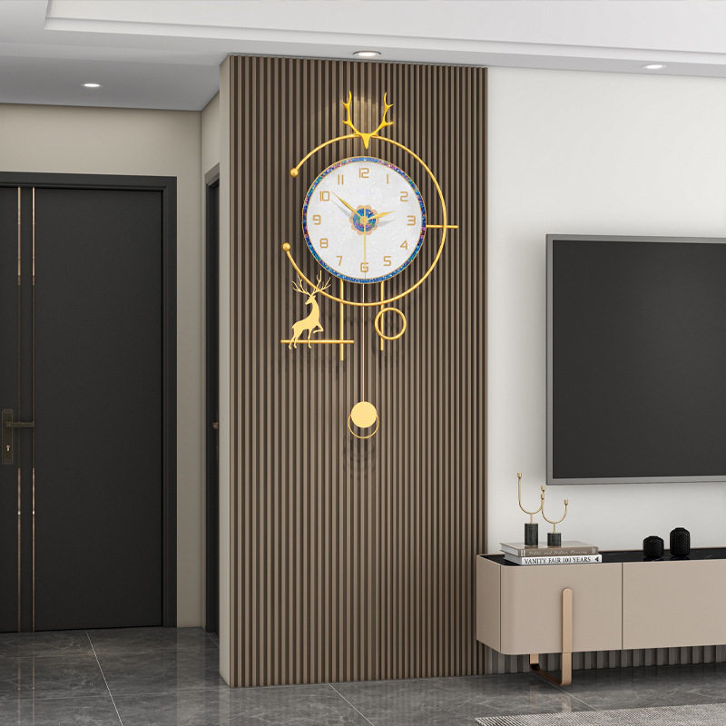 轻奢挂钟客厅高级感免打孔家用装饰静音时钟现代简约餐厅钟表挂墙