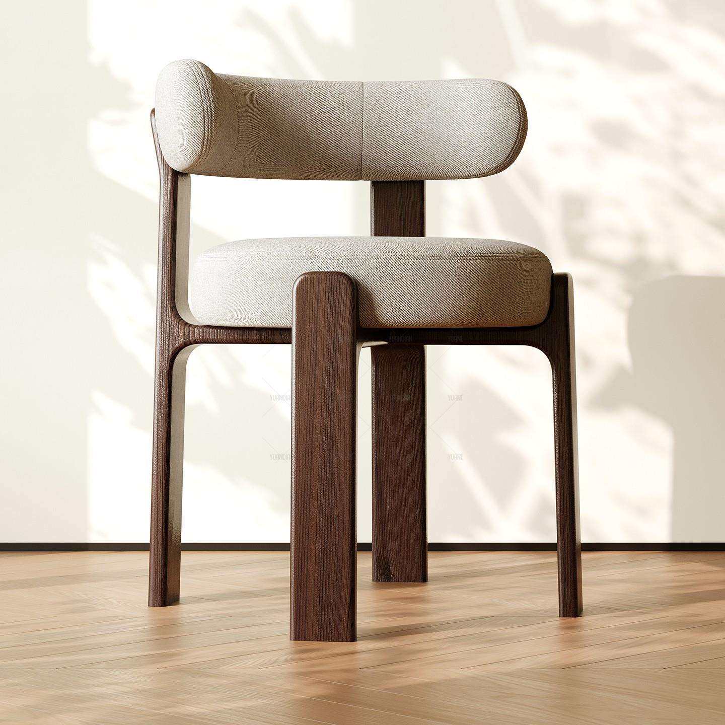 中古风家用靠背化妆椅子现代简约实木餐桌椅白蜡木软包胡桃色梳妆