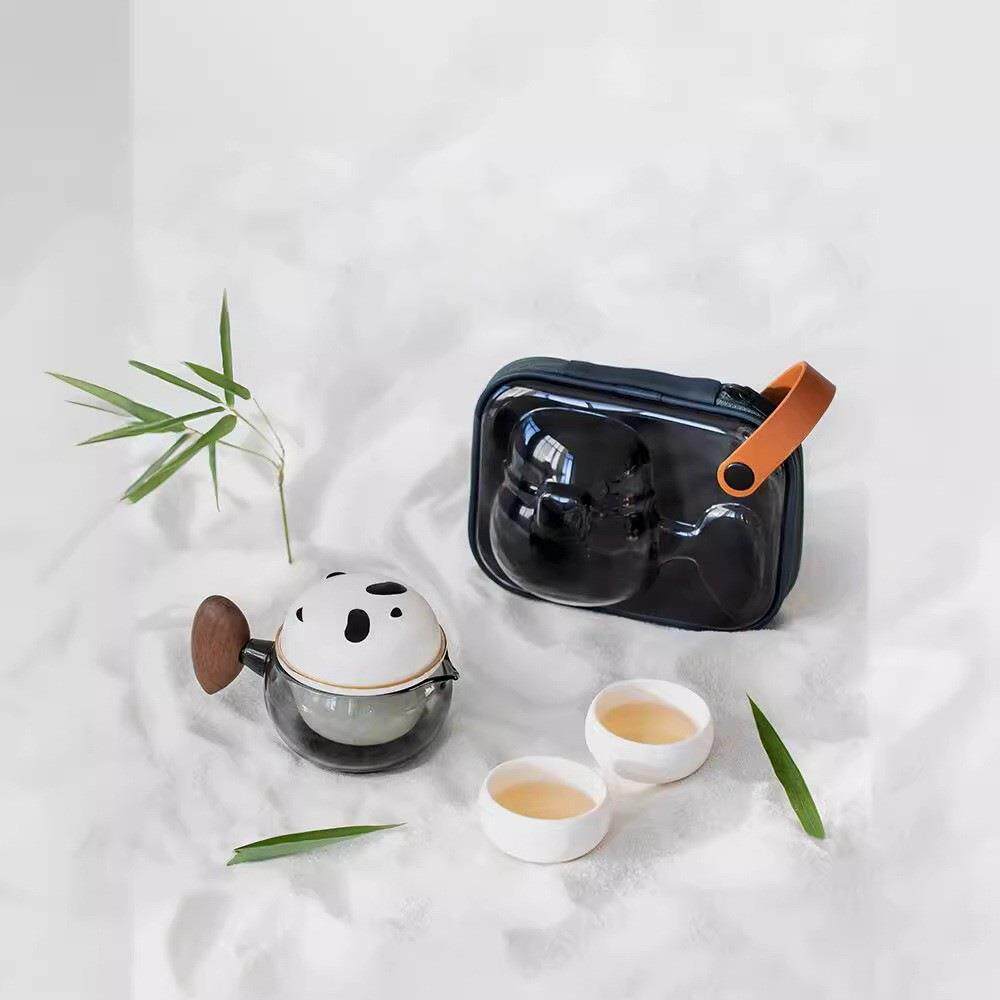熊猫快客杯便携式户外一壶二杯创意茶水分离功夫旅行茶具套装