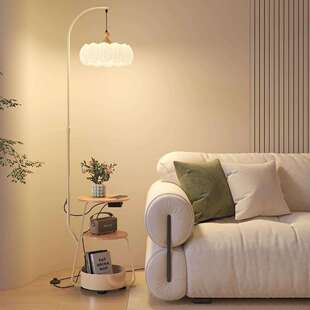 原木风落地灯客厅沙发旁置物架无线充电一体装饰灯卧室床头氛围灯