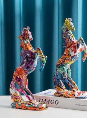 跨境美式创意马摆件家居客厅酒柜书柜桌面水转印树脂工艺品装饰品