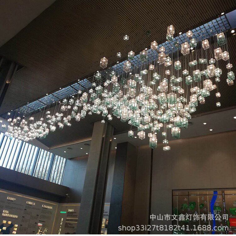 非标订制天井吊饰走廊沙盘洽谈区大堂宴会厅展厅橱窗艺术玻璃吊灯图片