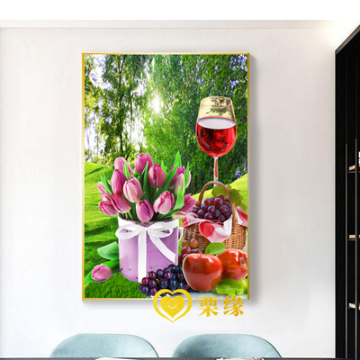 餐厅装饰画水果单幅画轻奢高级感挂画现代简约酒杯花卉墙壁单幅画
