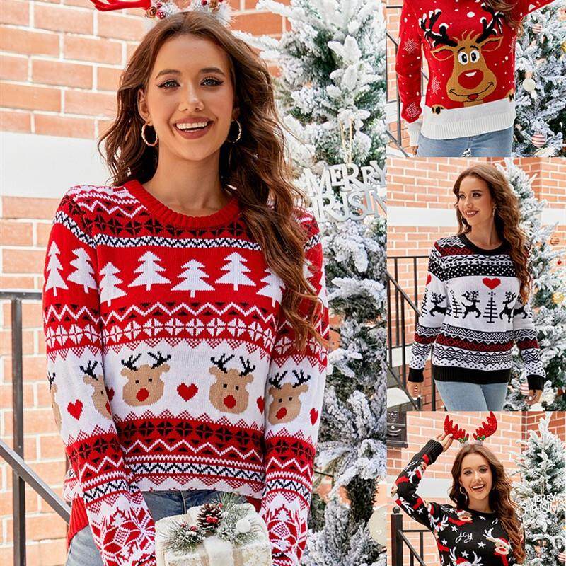 Hot Jacquard Xmas Sweater: Womens Lazy Style Autumn-Winter