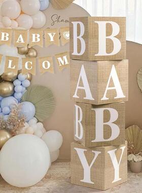 WELCOME BABY时尚宝宝性别揭示迎婴派对纸盒麻布拉旗 BABY SHOWER