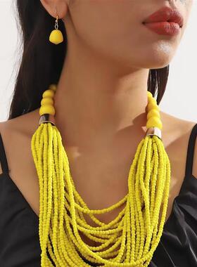 africa necklace women jewelry 波西米亚彩米珠项链流苏饰品