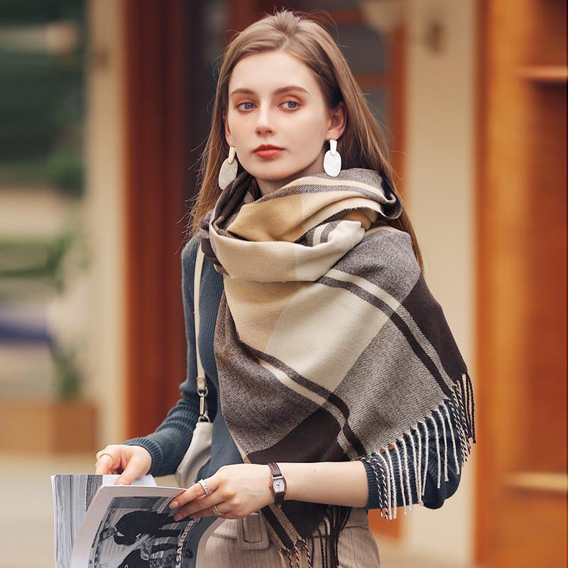 2025 New Deqing Plaid Faux Cashmere Scarf Winter Shawl