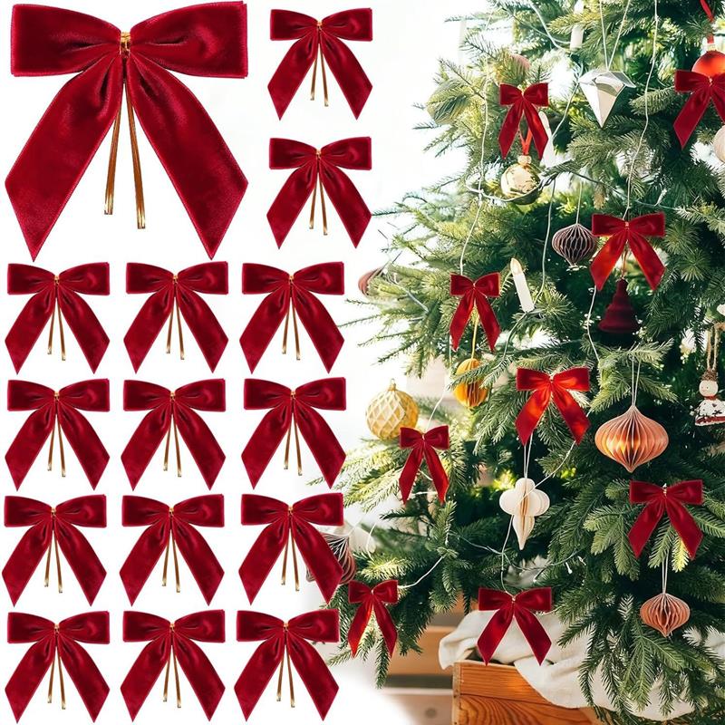 24Pcs Set Christmas Tree Decor Velvet Wreath Bows装扮道具