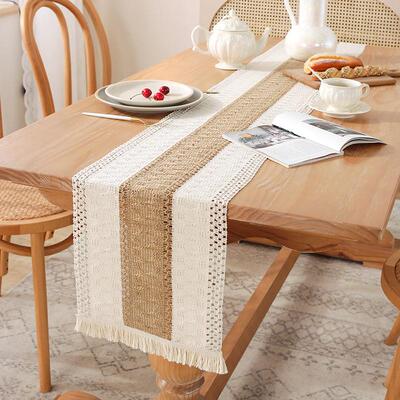 Luxury Embroidered Cotton Linen Table Runner Tablecloth Tass