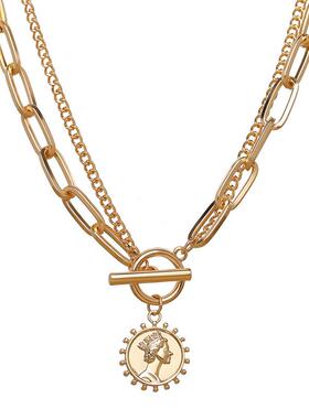 Vintage Carved Coin Thick Chain OT Buckle Necklace Bohemian