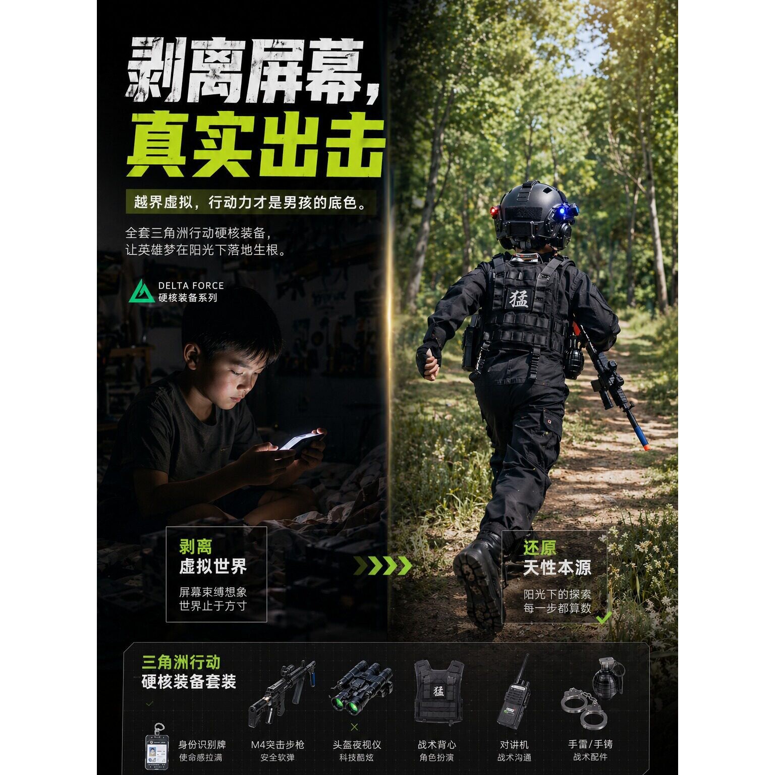 儿童威龙行动三角洲迷彩服软弹玩具套装户外头盔夏令营迷彩服