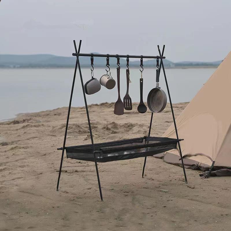 户外铝合金便携式露营置物架折叠超轻野营三角架旅行杂物衣架
