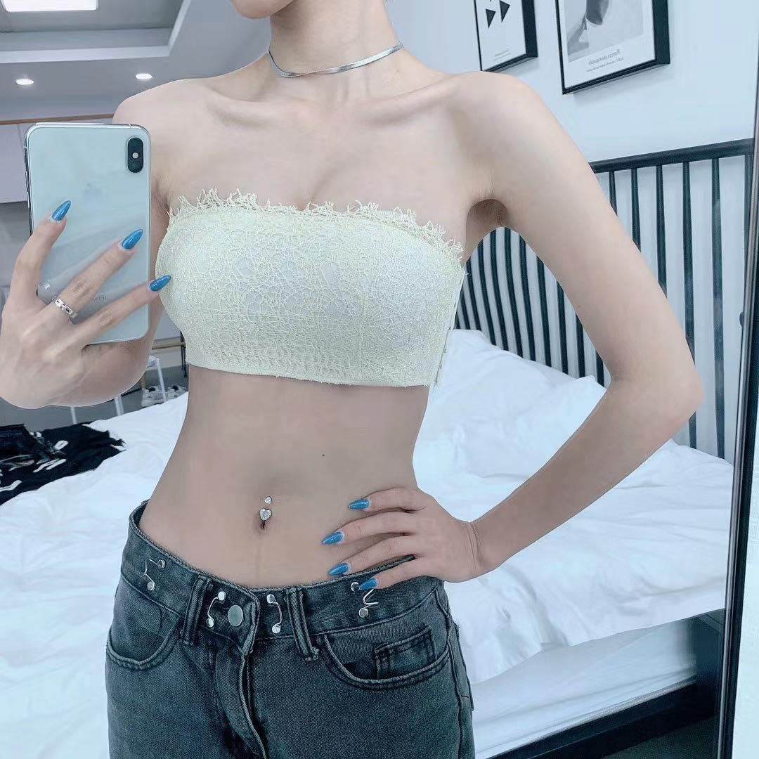 无钢圈内衣蕾丝抹胸款少女内衣防滑上托聚拢美胸美背透气文胸罩