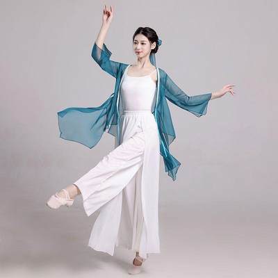 古典舞蹈服纱衣中国舞练功服女身韵仙气飘逸雪纺中长款套装演出服