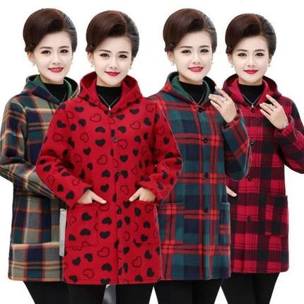衣中老年女装加绒加厚罩中长款装外套工作秋冬衣服加大码妈妈装罩