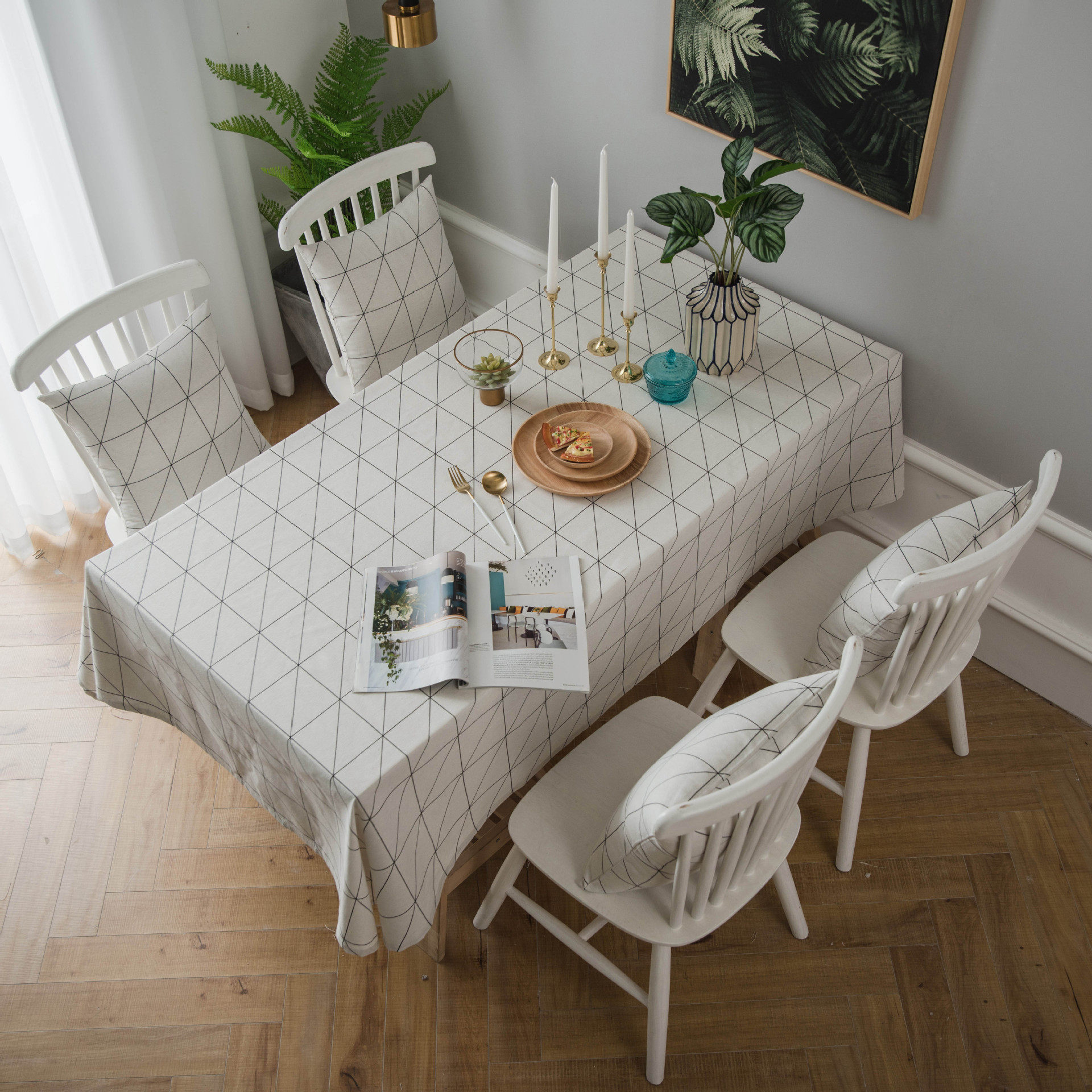 伊缦琪韵现代简约桌布黑白几何餐桌布棉麻布艺书桌装饰盖布