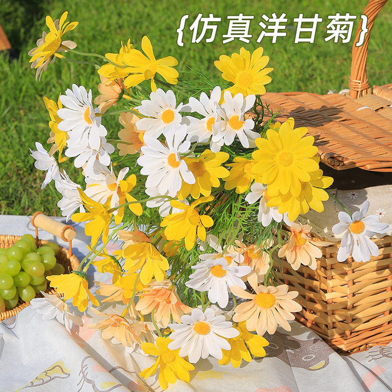 彷真花洋甘菊鲜花野餐装饰品摆件餐桌客厅雏菊塑料花假花拍照道具