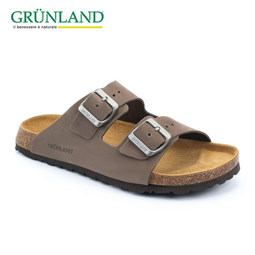 GRUNLAND真皮双扣一字拖防滑耐磨