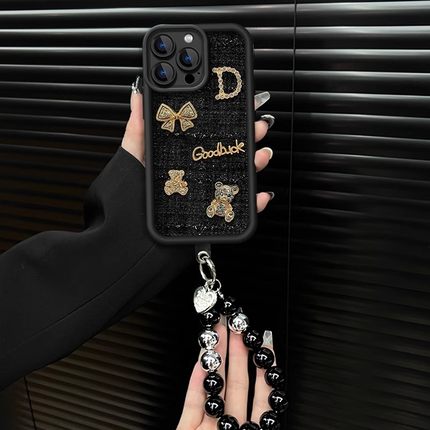 蝴蝶结小熊适用苹果16promax手机壳pura70华为mate70pro新款reno12荣耀200女x60个性x200时尚s19针织小米15软