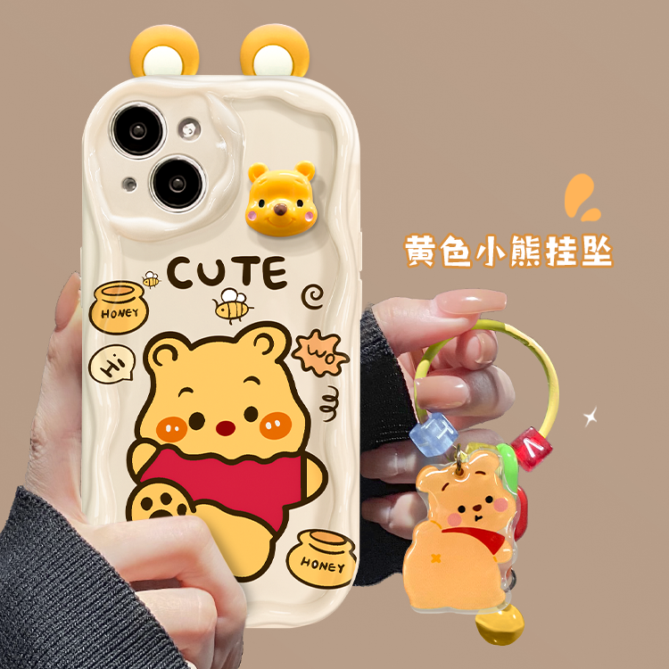 粉色小熊适用于苹果15手机壳iPhone14promax/13奶油纹12/11pro粉色小熊10防摔xs/xr女8/7plus维尼草莓熊5g