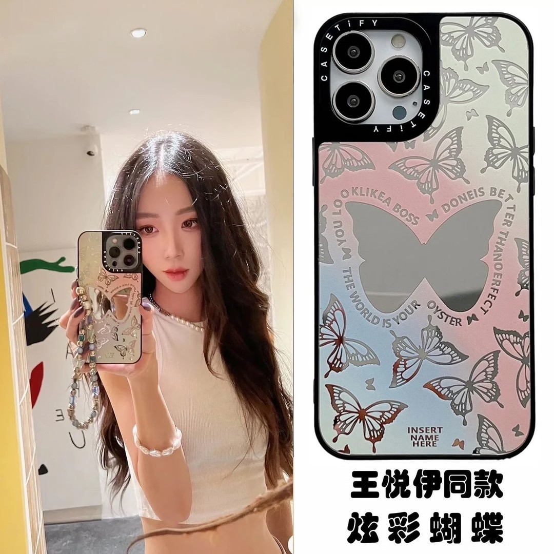 ins满屏蝴蝶镜面适用苹果16promax手机壳iPhone15保护套ip14promax新款13网红15plus爆款12全包11pro防摔女软