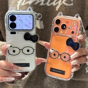 眼镜KT蝴蝶结适用苹果17ProMax小蛮腰猫耳朵壳华为Pura80Pro新荣耀400软OPPOReno14潮vivoS30女小米17红米K80