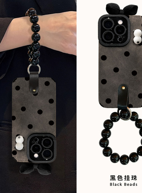 适用苹果16promax新款手机壳iPhone15/14plus波点熊猫公仔13pro硅胶高级感12pro女款11翻毛皮xr小众防摔黑色