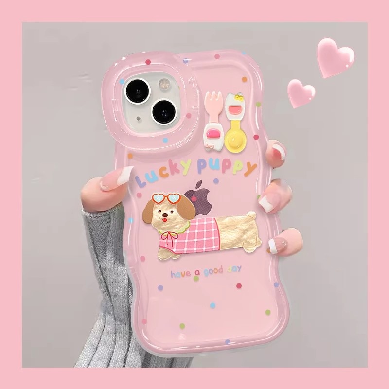 粉色可爱小狗适用苹果16promax手机壳带支架华为mate60pro新款pura70可爱OPPOReno13女vivos20高级荣耀200软
