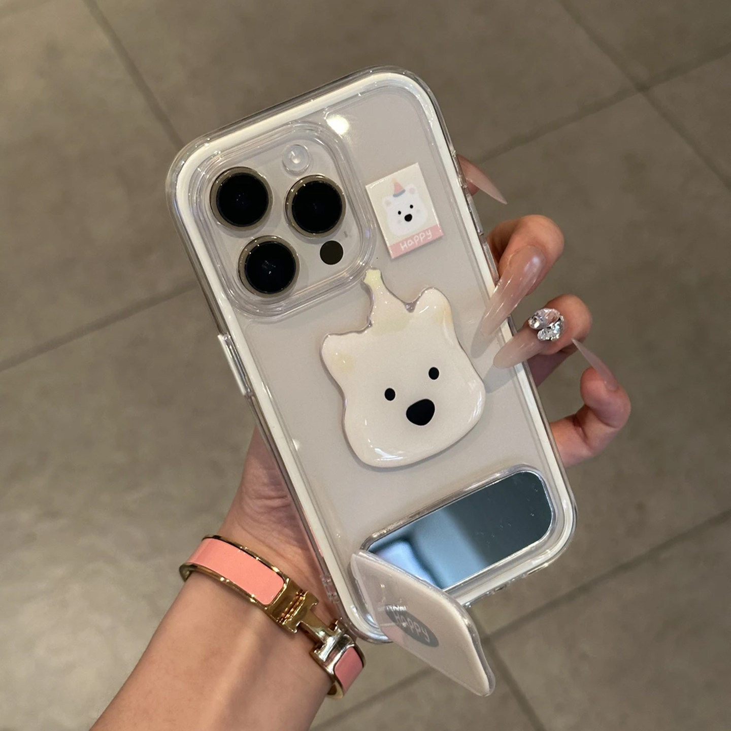 粉猪小狗带镜子支架适用苹果17新款16promax手机壳iPhone女mate60华为p80小米15荣耀400情侣14防摔13保护套12