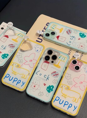 Luck抽象猫狗适用苹果16白色imd手机壳iPhone15新款华为mate70情侣OPPOreno14潮vivos20新款nova13红米note14