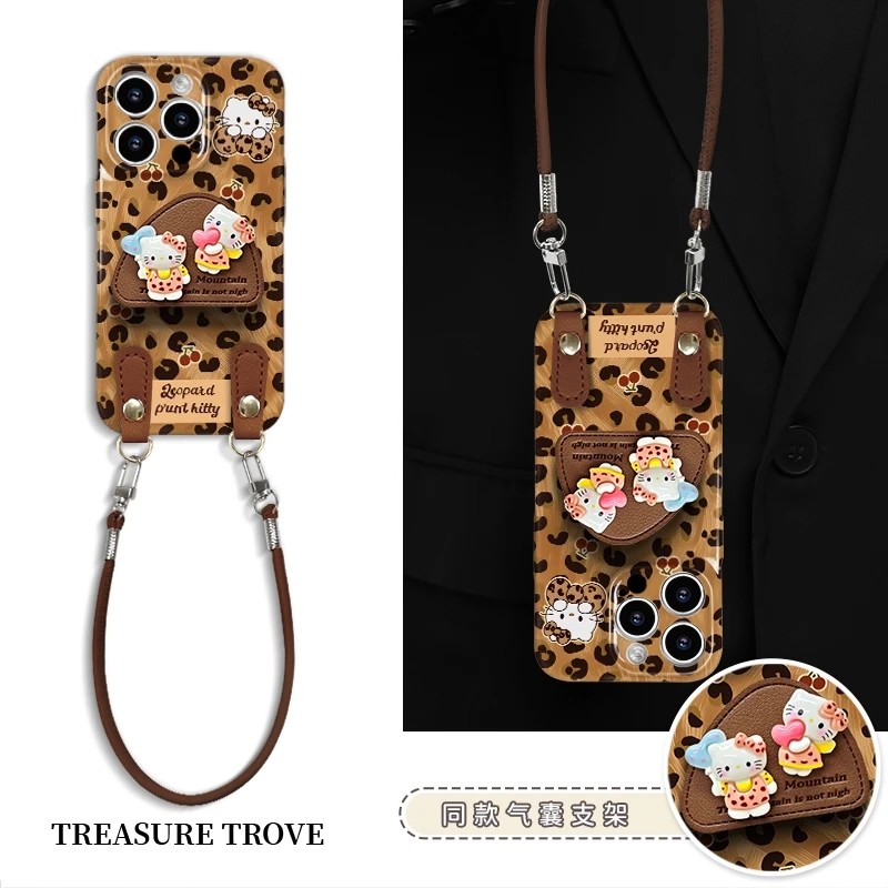 适用多型号可爱豹纹KT猫菲林硬壳