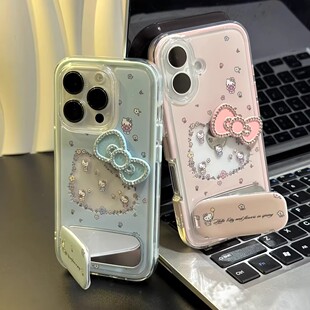 荣耀300女vivoS20潮流oppoReno14创意小米15支架红米K80 镶钻蝴蝶结KT适用苹果16ProMax手机壳华为nova14新款