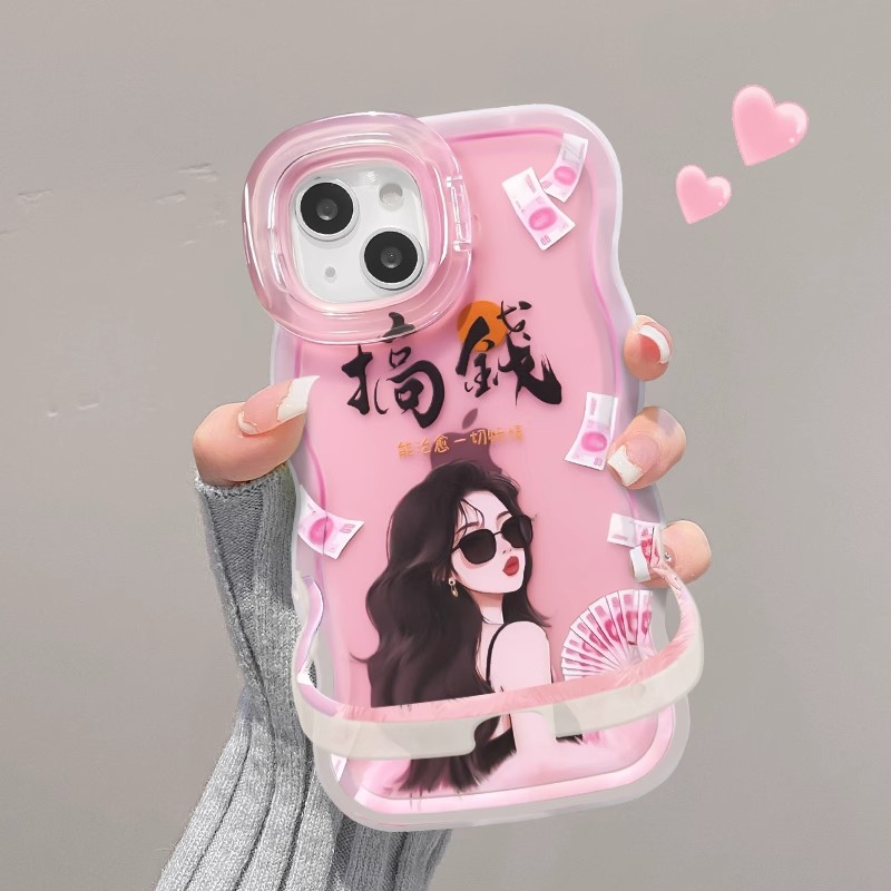 粉色搞钱女孩适用苹果16PROMAX手机壳iPhone15/14pro新款pura70华为mate60pro荣耀300女OPPOreno13可爱s20软