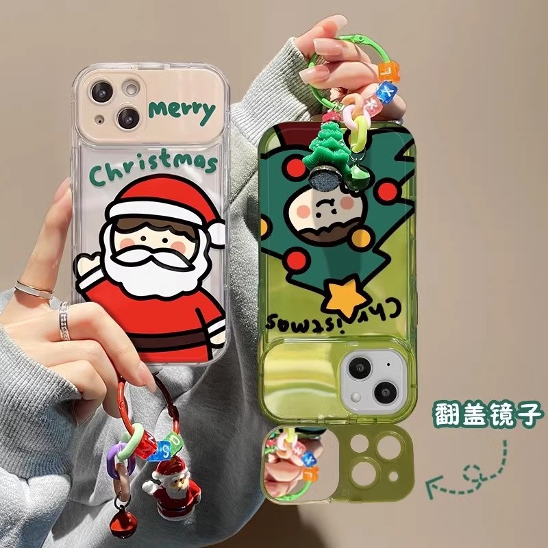 圣诞树翻盖镜子适用多型号手机壳