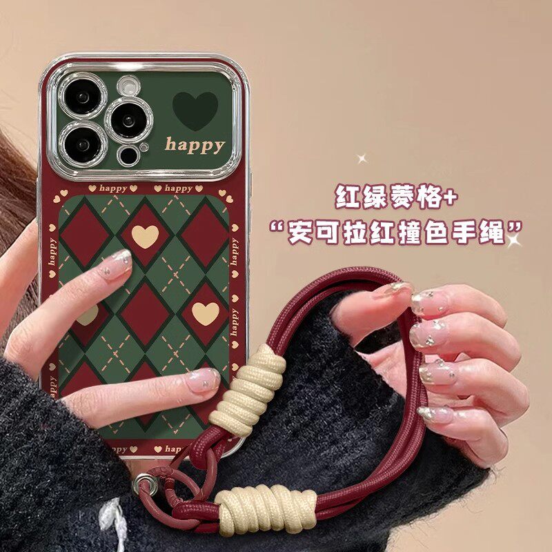 红绿色菱格爱心适用苹果16promax手机壳iPhone15新款华为mate60pro创意pura70简约Reno12全包vivos19女小米14