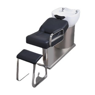 新款 冲水床不锈钢简约陶瓷盆洗头 高端网红理发店发廊专用半躺A式