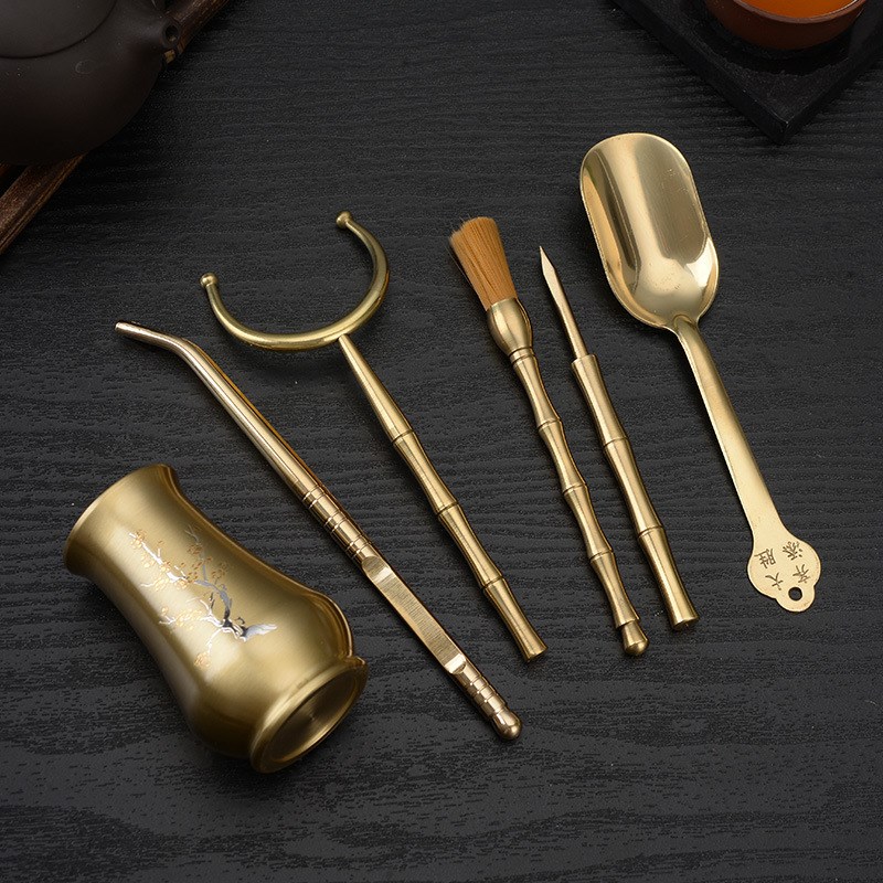 黄铜六君子功g夫茶具配件茶道6君子泡茶工具套装新品茶器用具礼盒