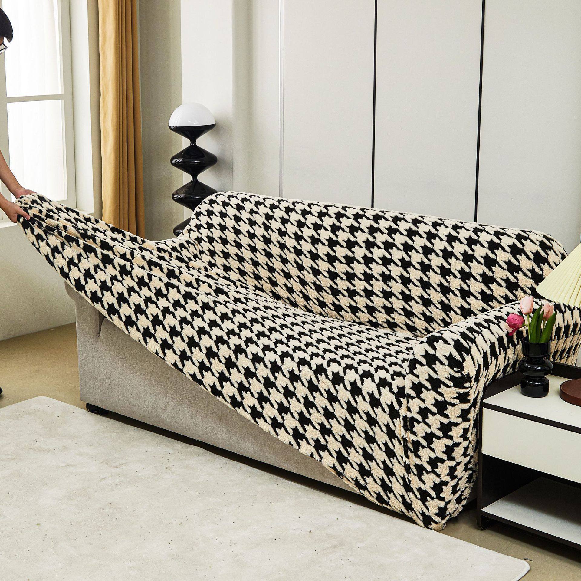 新款纯色弹力沙发套 全包隔脏组合沙发套 舒棉绒千鸟格防滑沙发罩,居家布艺,沙发垫,淘宝优惠券,粉丝福利购,淘宝优惠卷