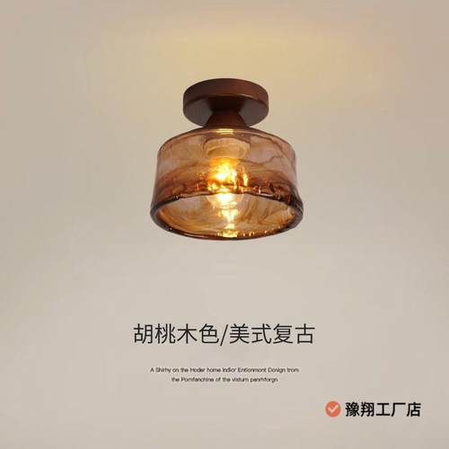 美式复古个性阳台灯玻璃过道灯走廊吸顶灯关灯入户门方形新款豫翔