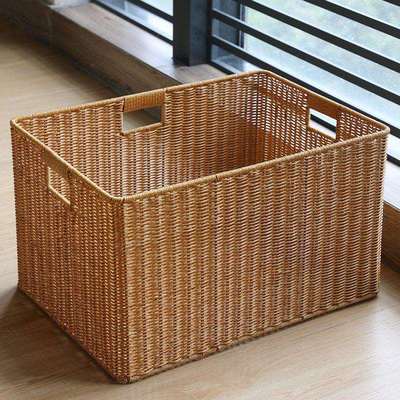 收纳盒编织筐带盖脏衣篮日式橱柜编织衣服筐仿藤编客厅储物盒编
