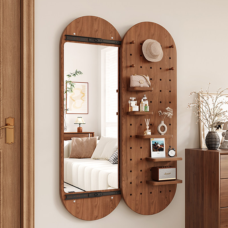 聚芒洞洞板穿衣镜隐藏式推拉镜子全身镜家用可关闭玄关壁挂试衣镜