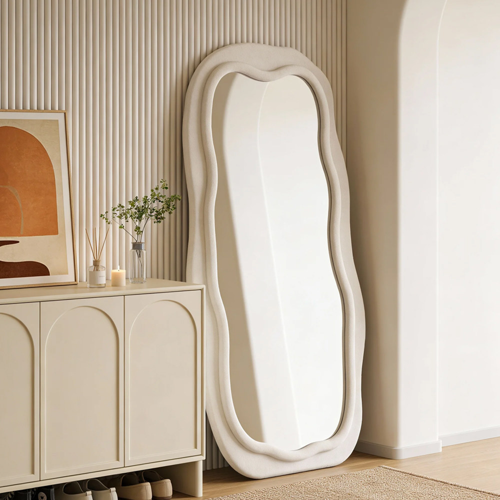 奶油风网红全身镜落地镜家用女生卧室异形波浪穿衣镜高级试衣镜子